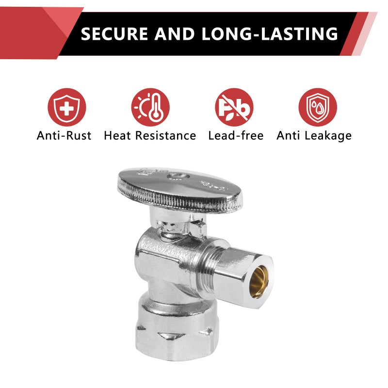 EFIELD (Pack of 10) EFIELD 1/2" FIP Iron Pipe x 3/8" Compression Chrome 1/4-Turn Angle Stop Water Shut-off Ball Valve,(VALVE054-10PCS) - Image 5